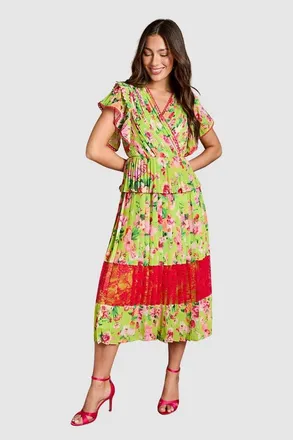 Coast Lace Wrap Midi Dress in Green at Nordstrom, Size 8