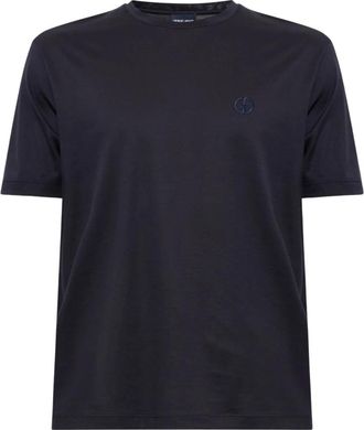 Giorgio Armani T-shirt in cotone con logo - - Tops - Uomo - Blu - XL