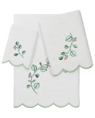 Linum Home Textiles 100% Turkish Cotton Wild Branch Scallop 3Pc Embellished Towel Set