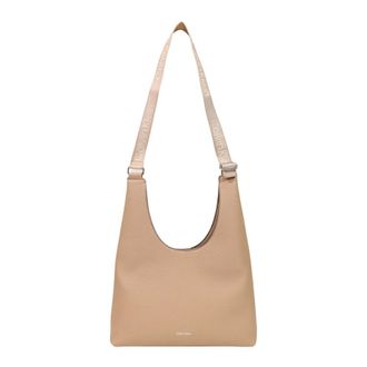 Calvin Klein Shoulder Bags, female, Beige, Size: ONE SIZE Webbing Adj Strap Large Shoulder