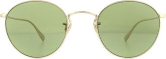 Oliver Peoples Round Unisex Gold Green C Sunglasses Metal - One Size