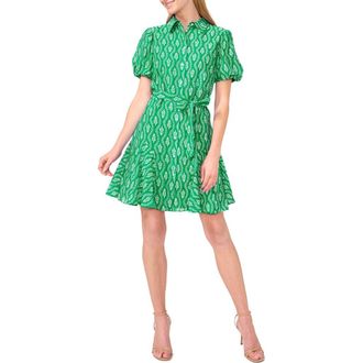 CeCe by Cynthia Steffe Floral Short Sleeve Mini Shirtdress in Kelly Green at Nordstrom Rack, Size Small