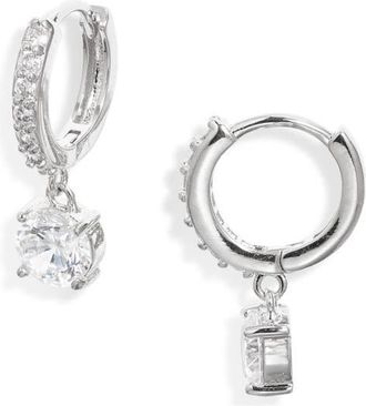 Nordstrom Cubic Zirconia Dangle Hoop Earrings in Clear- Silver at Nordstrom