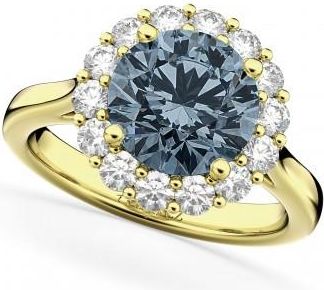Allurez Halo Round Lab Gray Spinel & Lab Grown Diamond Engagement Ring 14K Yellow Gold 3.70ct