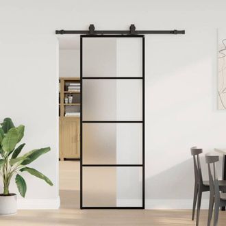 vidaXL Puerta Corredera Con Juego Herrajes Negro 76x205 Cm Esg Vidrio Vidaxl