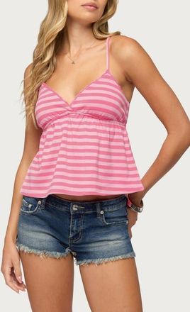 Edikted Ilan Stripe Babydoll Tank in Pink at Nordstrom, Size X-Small