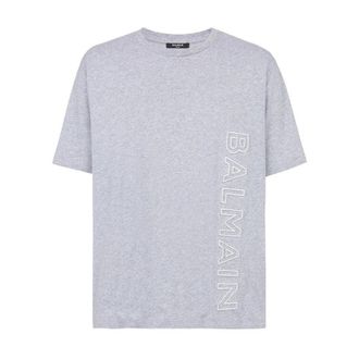Balmain T-Shirts, male, Gray, M, Vertical Embossed Logo T-Shirt