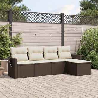 vidaXL Set Divano Da Giardino 5 Pz Con Cuscini Marrone In Polyrattan - Vidaxl