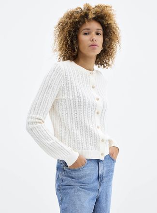 Contemporaine Womens Small rose buttons pointelle Cardigan Sweater