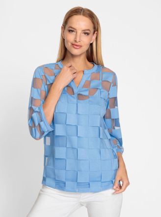 Heine Rundhalsshirt HEINE Shirt, Damen, Gr. 34, blau (himmelblau, kariert), 50% Polyester, 50% Viskose, gemustert, kariert, Rundhals, Shirts Rundhalsshirt