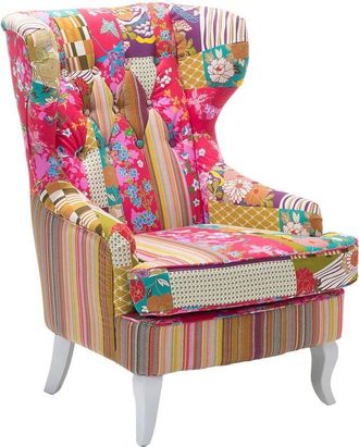 Beliani Beliani - Sill&oacute;n Orejero Tapizado En Tela Multicolor Patchwork Acolchado Con Botones Patas De Madera Molde