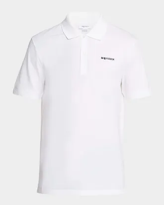 Tシャツ・カットソー ALEXANDER MCQUEEN Men Polo Shirts 794606QXAAB 9000 WHITE MCQUEEN Harness-Detailed Cotton-Piqué Polo Shirt for Men