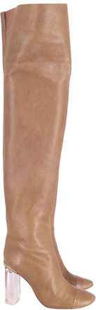 Chlo&eacute; Womens Leather Clear Heel Over-The-Knee Boot (Authentic Pre-Loved)