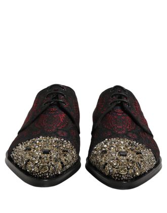 Dolce & Gabbana Mens Black Red Embellished Derby Dress Formal Shoes And Leather