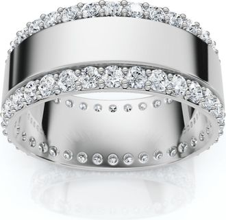 Pompeii3 1Ct Lab Grown Diamond Ring Mens Textured Wedding 8mm Band White or Yellow Gold