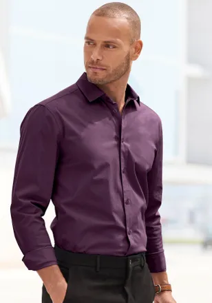 John Devin Langarmhemd JOHN DEVIN elastische Baumwollqualit&auml;t, Herren, Gr. XXXL (47/48), N-Gr, lila, Web, Obermaterial: 97% Baumwolle, 3% Elasthan, k&ouml;rpernah, Ru