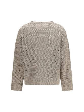 Brunello Cucinelli Womens Openwork Sweater Fango Silk; Nylon