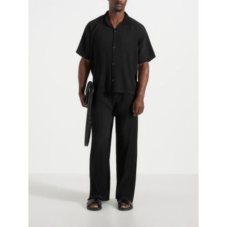 Mani&egrave;re De Voir Justin Pleated Boxy Shirt in Black at Nordstrom, Size X-Small/small