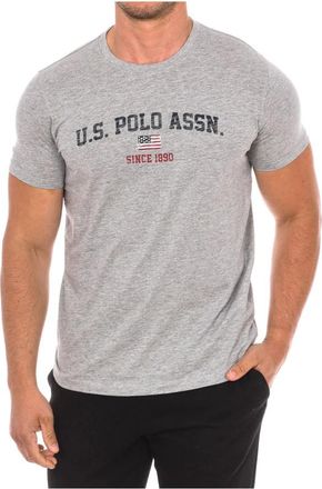 U.S.Polo Association T-shirt met Korte Mouwen en Geribbelde Hals - Heren - T-shirts - Grijs - 2XL - Katoen - Tops