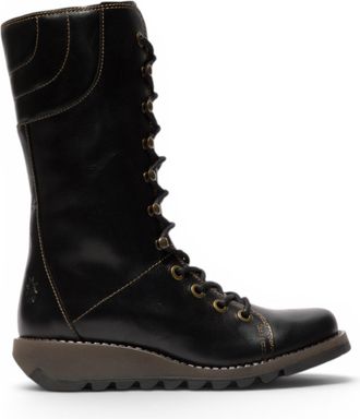 FLY London Fly London Womens Black Leather Lace-Up Combat Ankle Boots- STER768