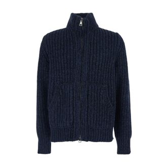 Roberto Collina Truien & Vesten, Heren, Blauw, XL, Wol, High Neck Zip Jacket