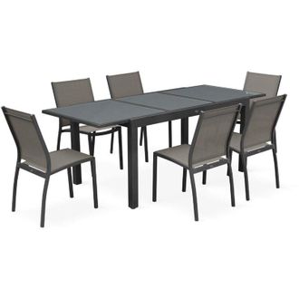 Sweeek 6-seater extendable aluminium garden table set with chairs Grey 210x90x75 cm - Orlando
