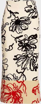 Silvia Tcherassi Atira Sketch-Print High-Waist Midi Skirt