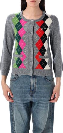 Ganni Grey argyle-pattern cardigan