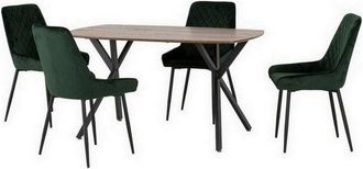 Seconique Seconique - Athens Rectangular Dining Set with Avery Chairs - Medium Oak Effect/Black/Emerald Green Velvet