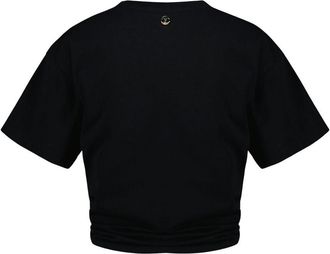 Paco Rabanne Womens Twist-Front Cotton T-Shirt Black