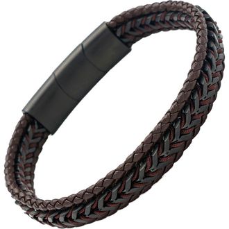 Link Up Woven Leather And Stainless Steel Bracelet in Brown at Nordstrom
