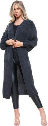 Janisramone Women s Cardigans, Open Front Chunky Knitted Cardigan, Balloon Sleeve Maxi Cardigan, Long Jumpers for Women UK, Oversized Fall Sweater with Pockets, W