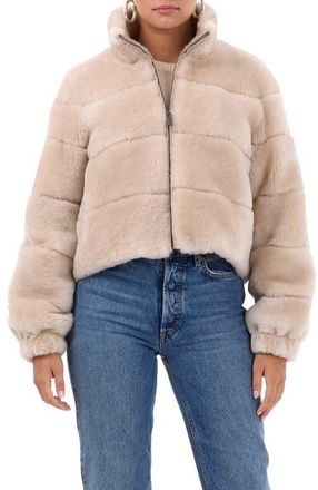 Gorski Genuine Shearling Horizontal Zip Jacket in Beige at Nordstrom, Size X-Large