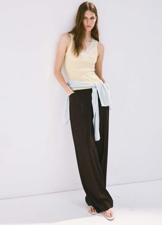 Mango Top lyocell pizzo giallo pastello - Donna - XXS - MANGO