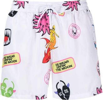 GCDS graphic-print swim shorts - men - Polyester - M - White