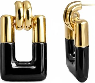 Gold & Honey Womens Rectangle Door Knocker Earrings In Black