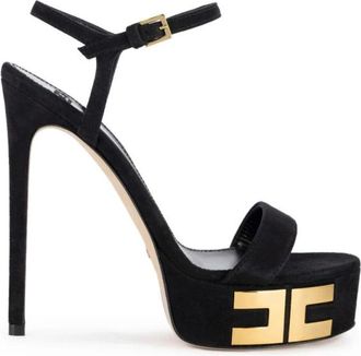 Elisabetta Franchi Suede Platform Sandal - Dames - Sandalen met hakken - Zwart - 38 1/2 EU - Su&egrave;de - Schoenen