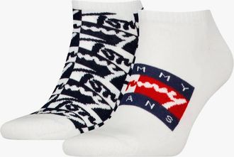 Tommy Hilfiger Mens Tommy Hilfiger 2 Pack Trainer Graffiti Mens Ankle Socks White - Size: 9/9.5/11/10.5/10/11.5/12