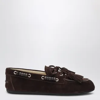 Miu Miu Deck shoes in suede with dark brown tassels