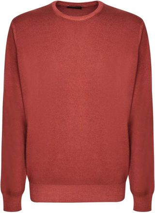 Dell'Oglio Luxe Rode Gebreide Kleding Aw 23 - Heren - Ronde hals truien - Rood - XL - Wol - Truien & Vesten