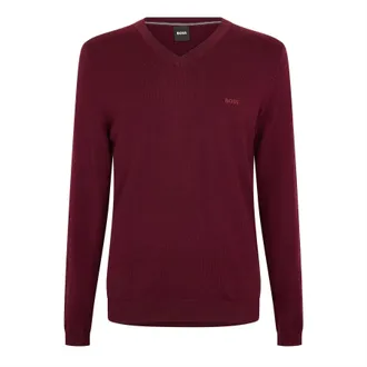 HUGO BOSS Heren Batisse V Hals Sweater Top (Donkerrood)