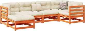 vidaXL Set De Sof&aacute;s Jard&iacute;n 6 Pzas Con Cojines Madera Pino Marr&oacute;n Cera Vidaxl