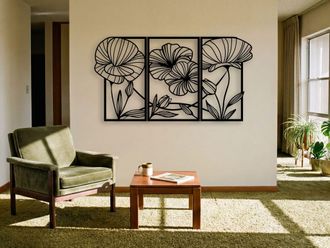 OEM Gran Decoraci&oacute;n De Pared tr&iacute;ptico De Flores 3d + Cuadro Adicional De Flores 3d De 150 X 80 Cm