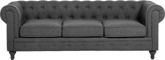Beliani Sof&aacute; Chesterfield 3 Plazas Tapizado Gris Brazos Enrollados Estilo Tradicional Chesterfield