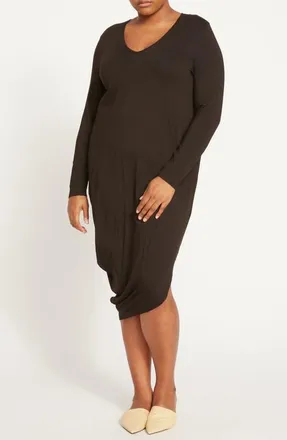 Universal Standard Iconic Geneva Long Sleeve Asymmetric Dress in Black at Nordstrom, Size 4Xl