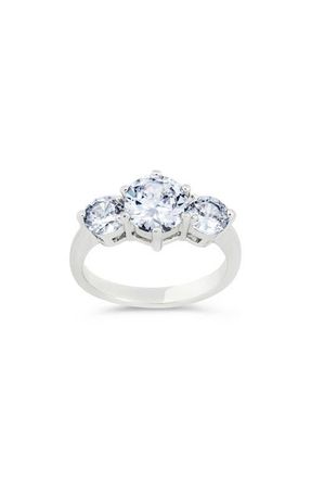 Sterling Forever Nia 3-Stone Cubic Zirconia Ring in Silver at Nordstrom, Size 7