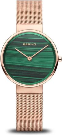 Bering Klassiek Horloge Ros&eacute;goud Groene Malachiet Wijzerplaat 14531-368 - Dames - Horloges - Geel - ONE Size - Accessoires
