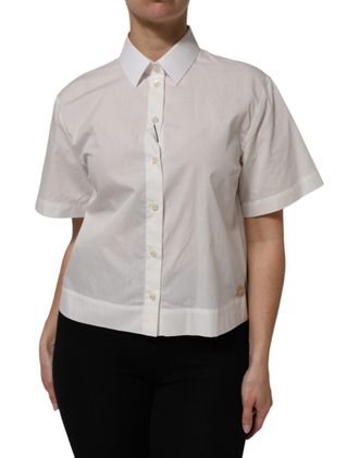 Dolce & Gabbana White Cotton Short Sleeves Collared Top Womens Shirt