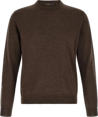 Zanone Giro Ronde Hals Trui - Heren - Ronde hals truien - Bruin - L - Wol - Truien & Vesten
