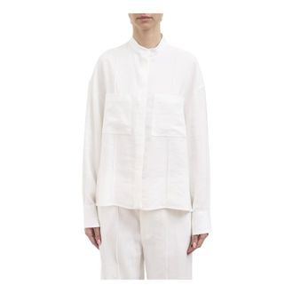 Dondup Shirts, female, White, Size: S Camicia Regular in Gabardina di Viscosa